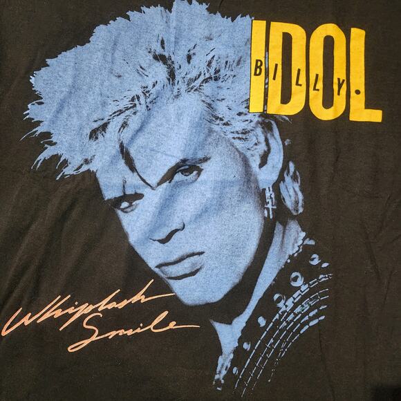 Vintage Billy Idol Whiplash Smile Tee Spring Ford Tag XL Black 80s Rock Shirt - Picture 4 of 5